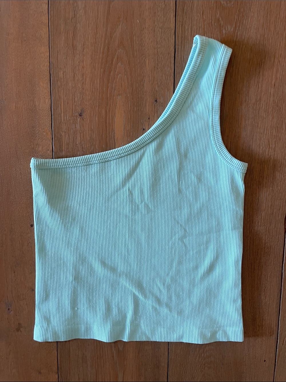 One Shoulder Ribbed Tank Top - Mint Green- size O/S